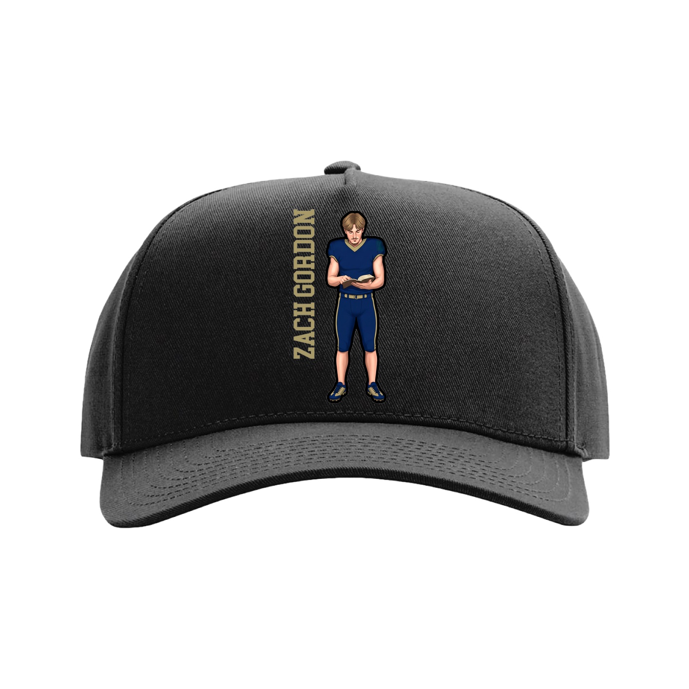 Full Fabric Five-Panel Champ Cap — Name Vertical in Black