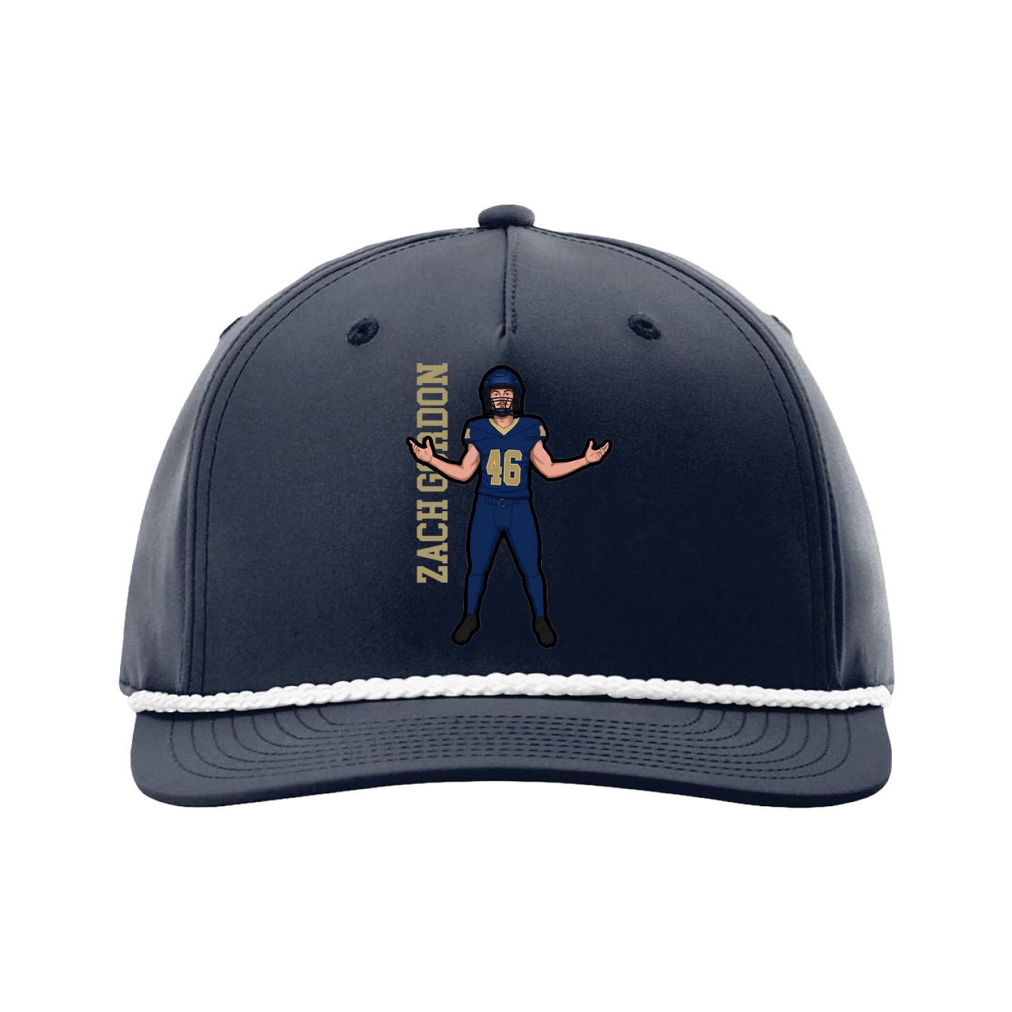 Five-Panel Classic Rope Cap — Name Vertical in Navy