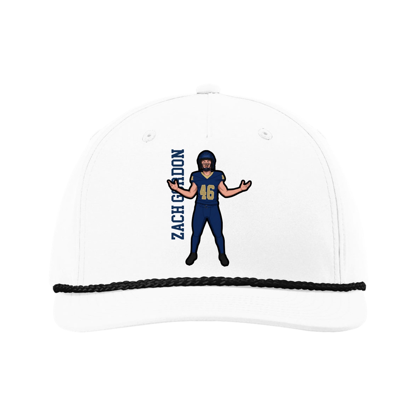 Five-Panel Classic Rope Cap — Name Vertical in White
