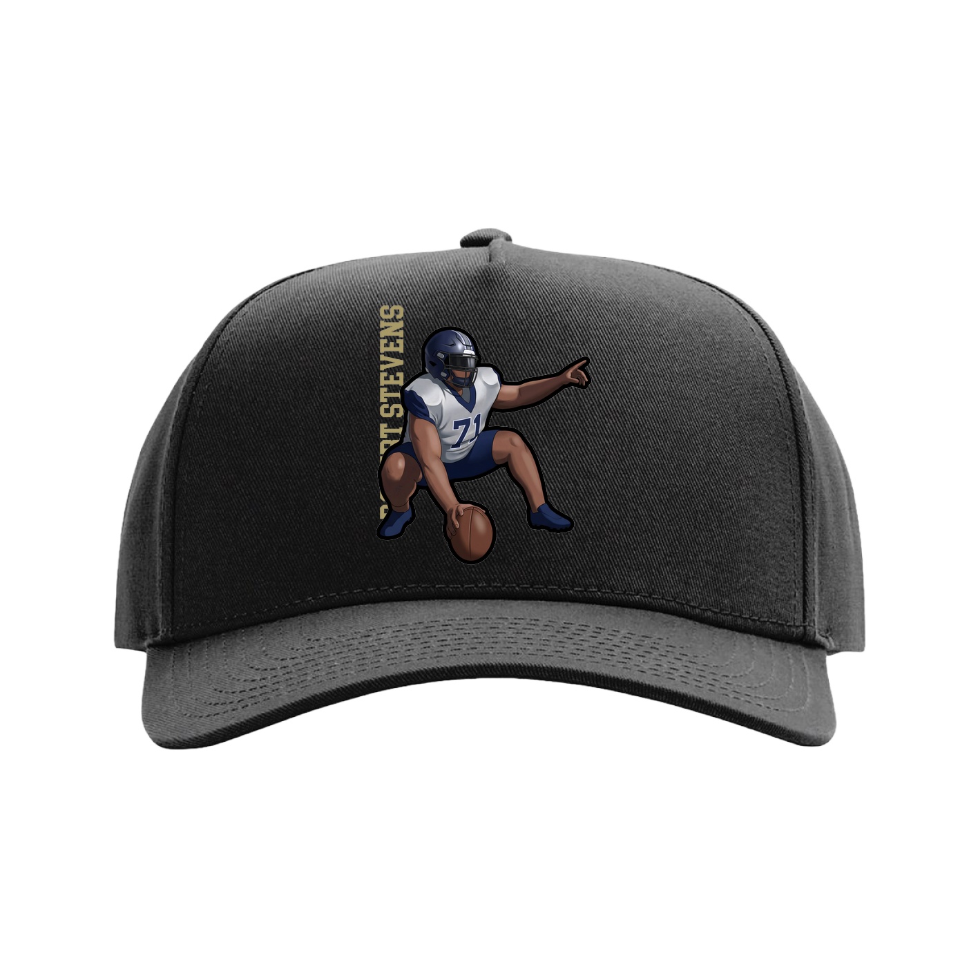 Full Fabric Five-Panel Champ Cap — Name Vertical in Black