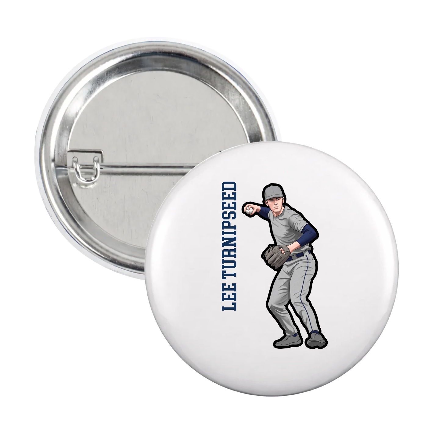 Game Day Button — Name Vertical in White
