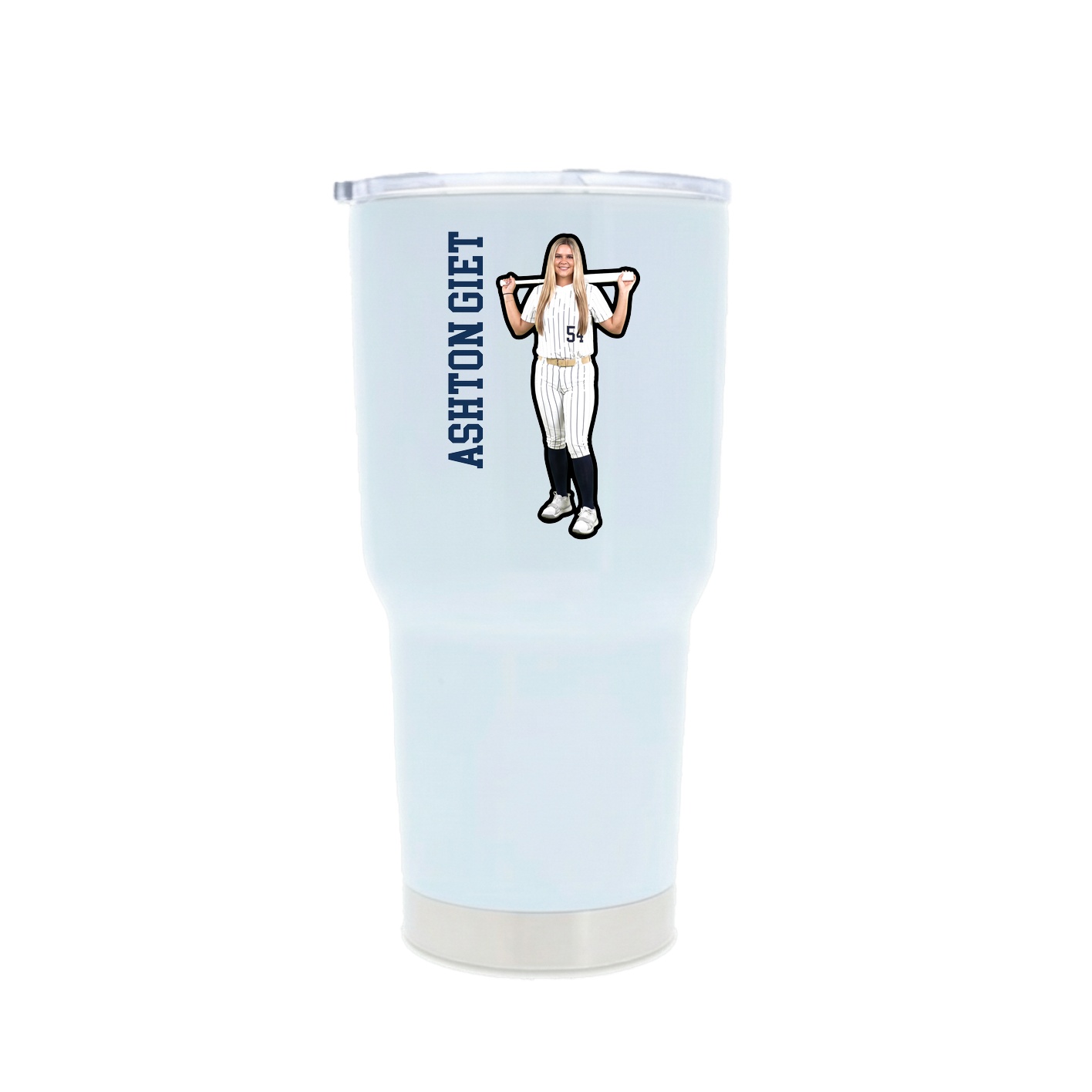 30oz Stainless Steel Tumbler — Name Vertical in White