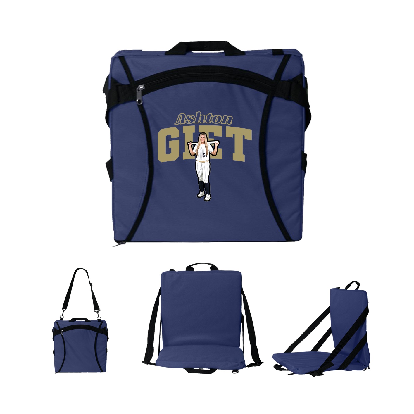 Folding Stadium Seat — Name Arch in Navy