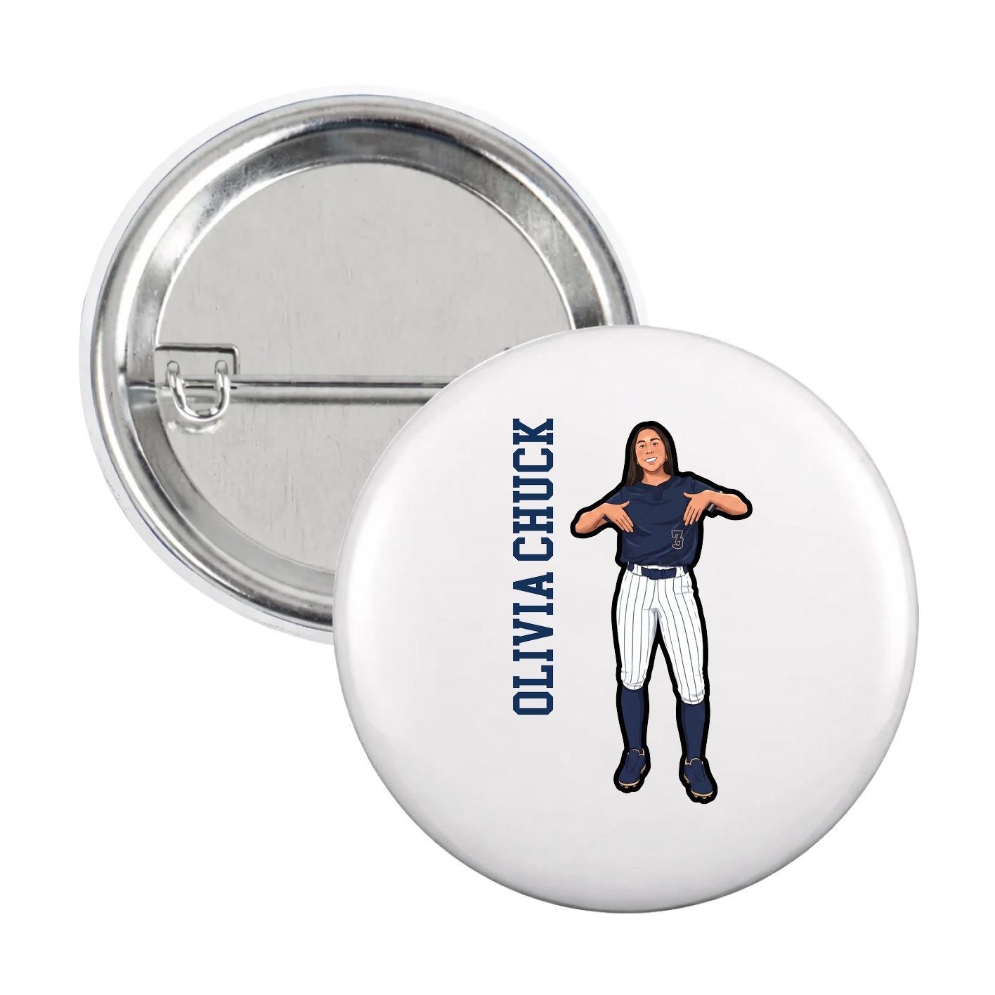 Game Day Button — Name Vertical in White