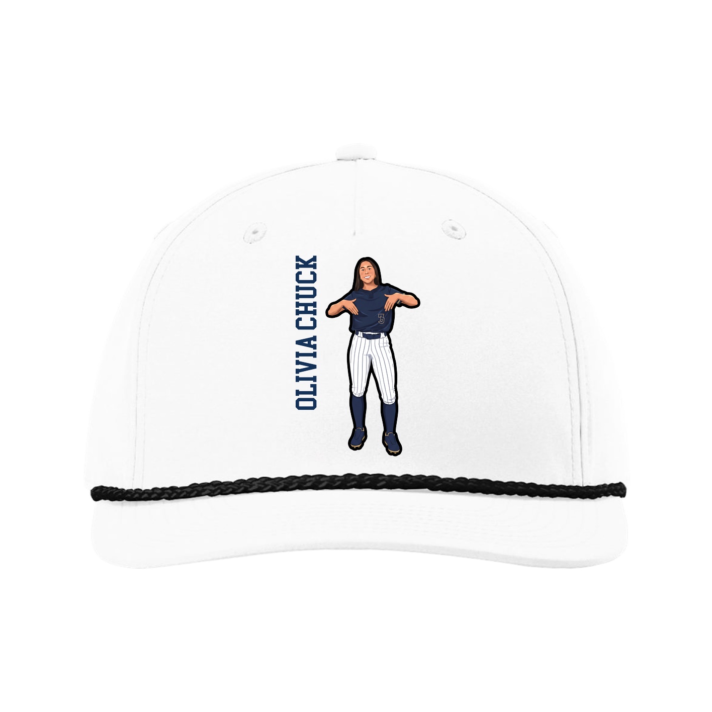 Five-Panel Classic Rope Cap — Name Vertical in White