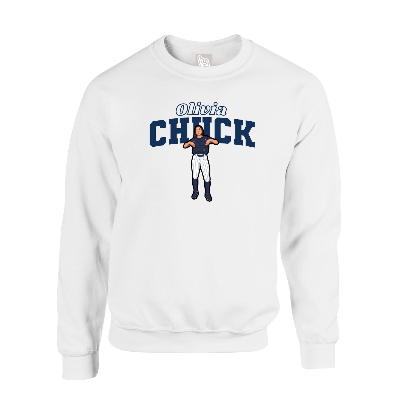 Fleece Crew — Name Arch in White