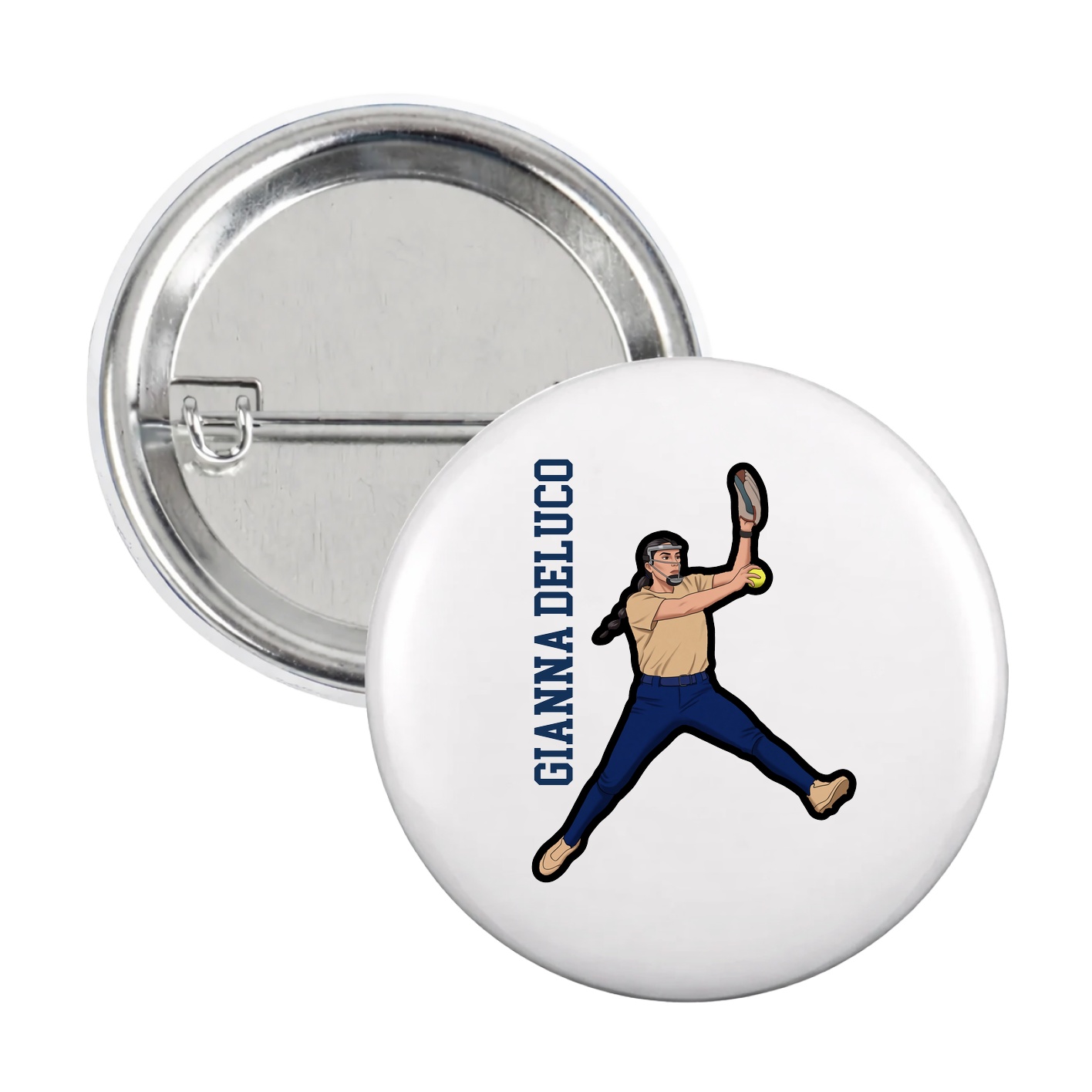 Game Day Button — Name Vertical in White
