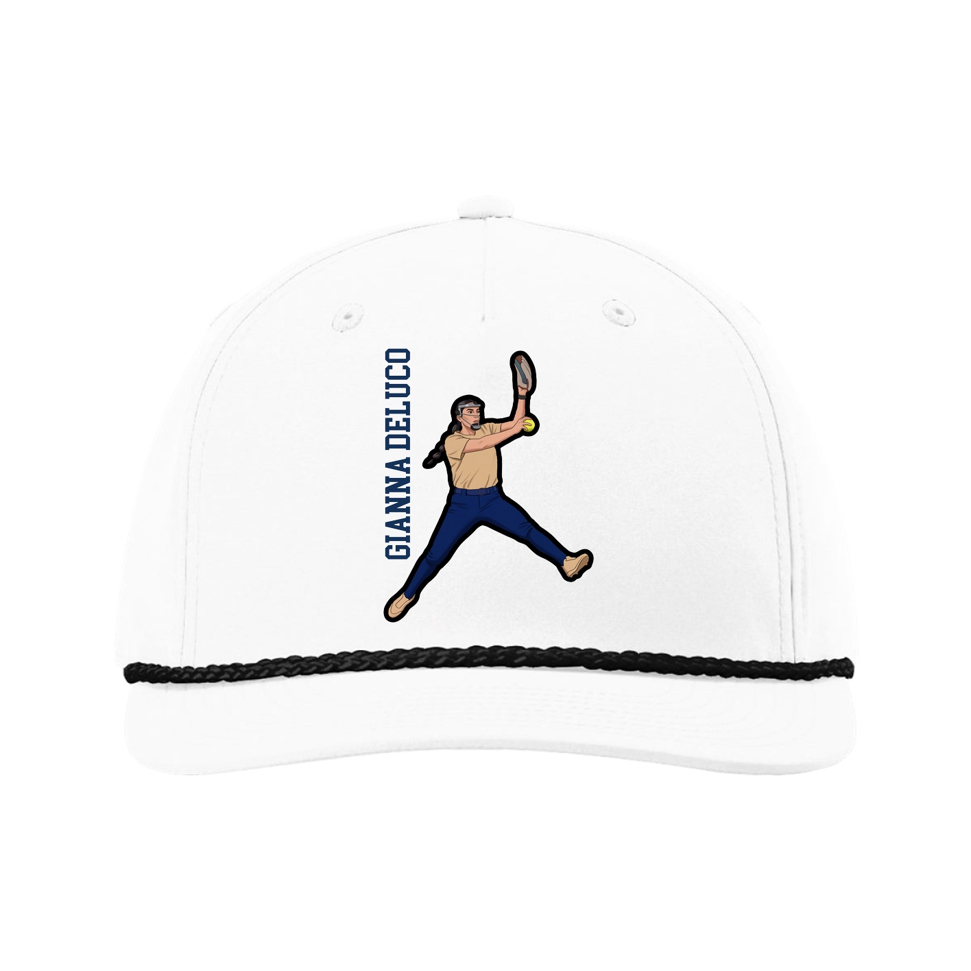 Five-Panel Classic Rope Cap — Name Vertical in White