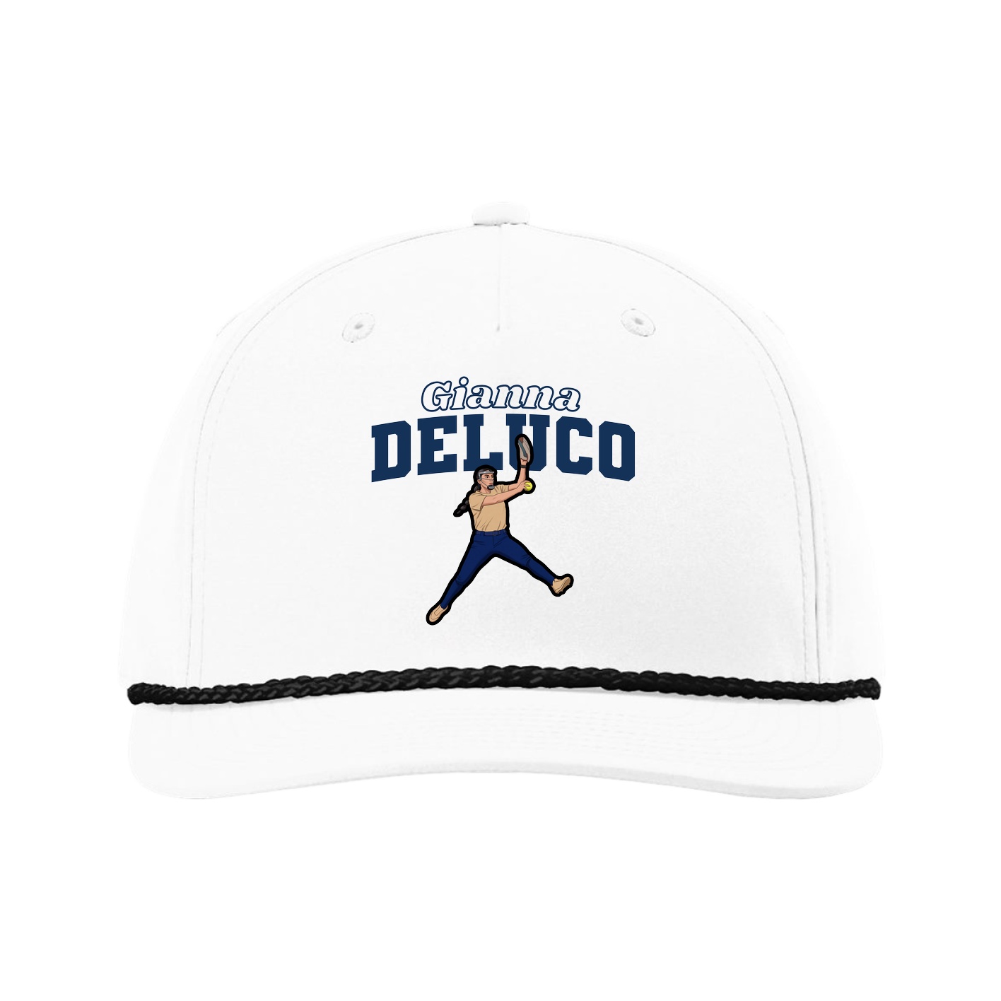 Five-Panel Classic Rope Cap — Name Arch in White