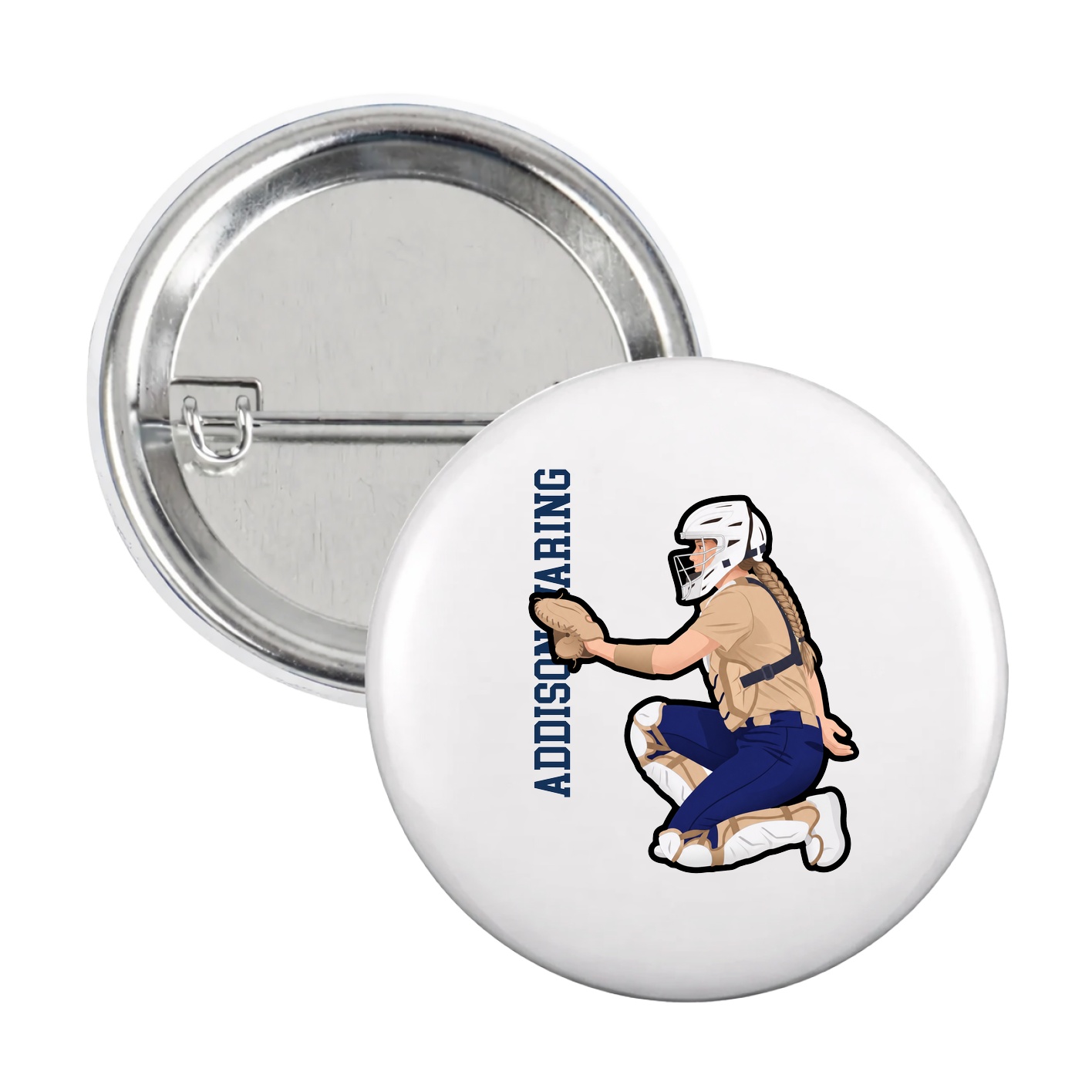 Game Day Button — Name Vertical in White