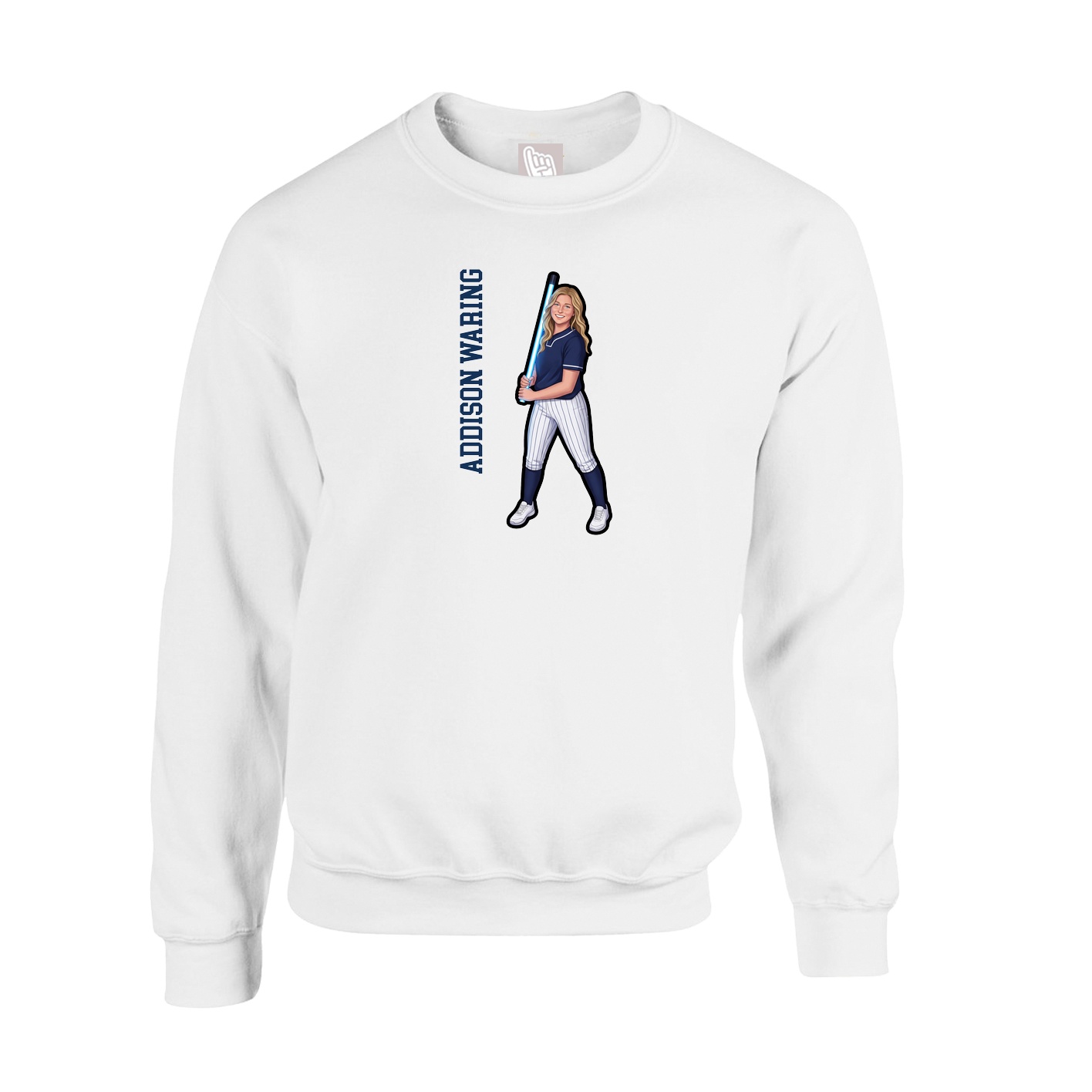 Fleece Crew — Name Vertical in White