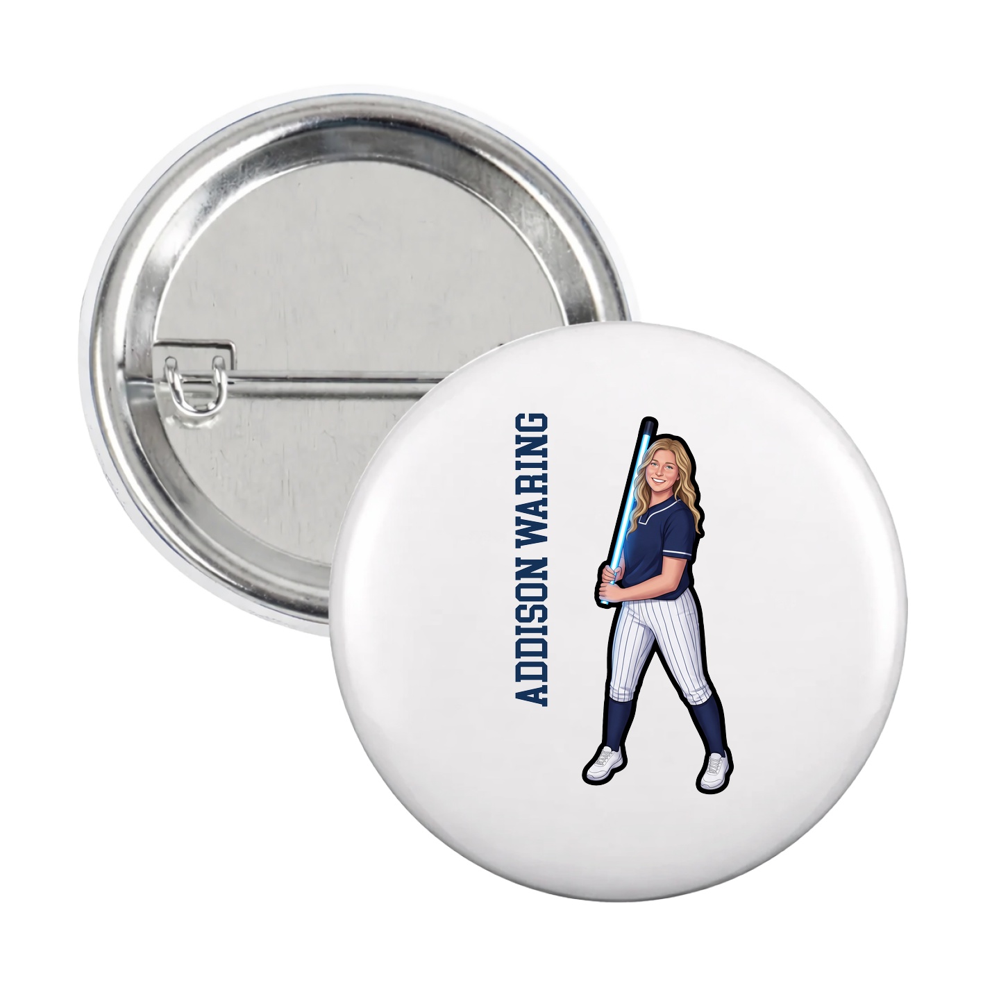 Game Day Button — Name Vertical in White