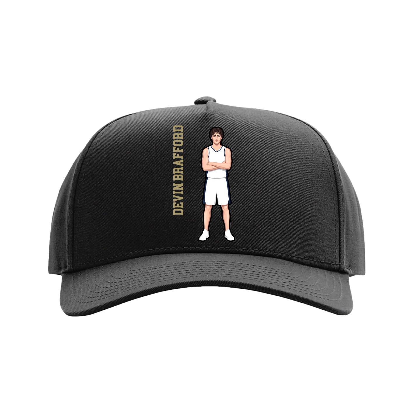 Full Fabric Five-Panel Champ Cap — Name Vertical in Black