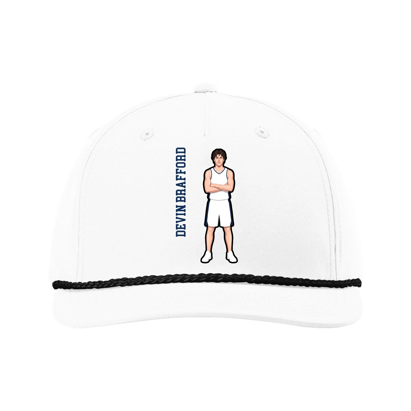 Five-Panel Classic Rope Cap — Name Vertical in White