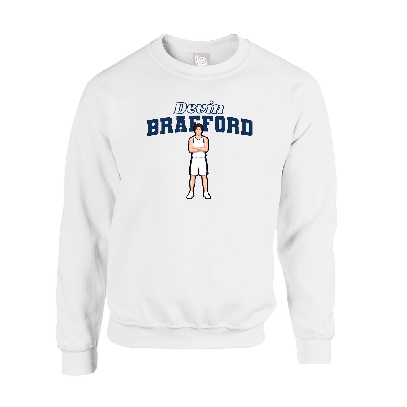 Fleece Crew — Name Arch in White