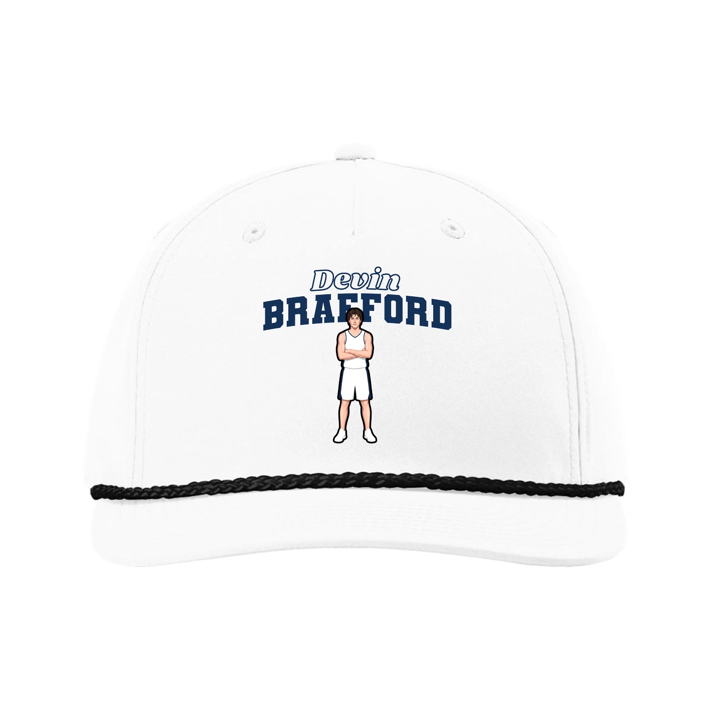 Five-Panel Classic Rope Cap — Name Arch in White