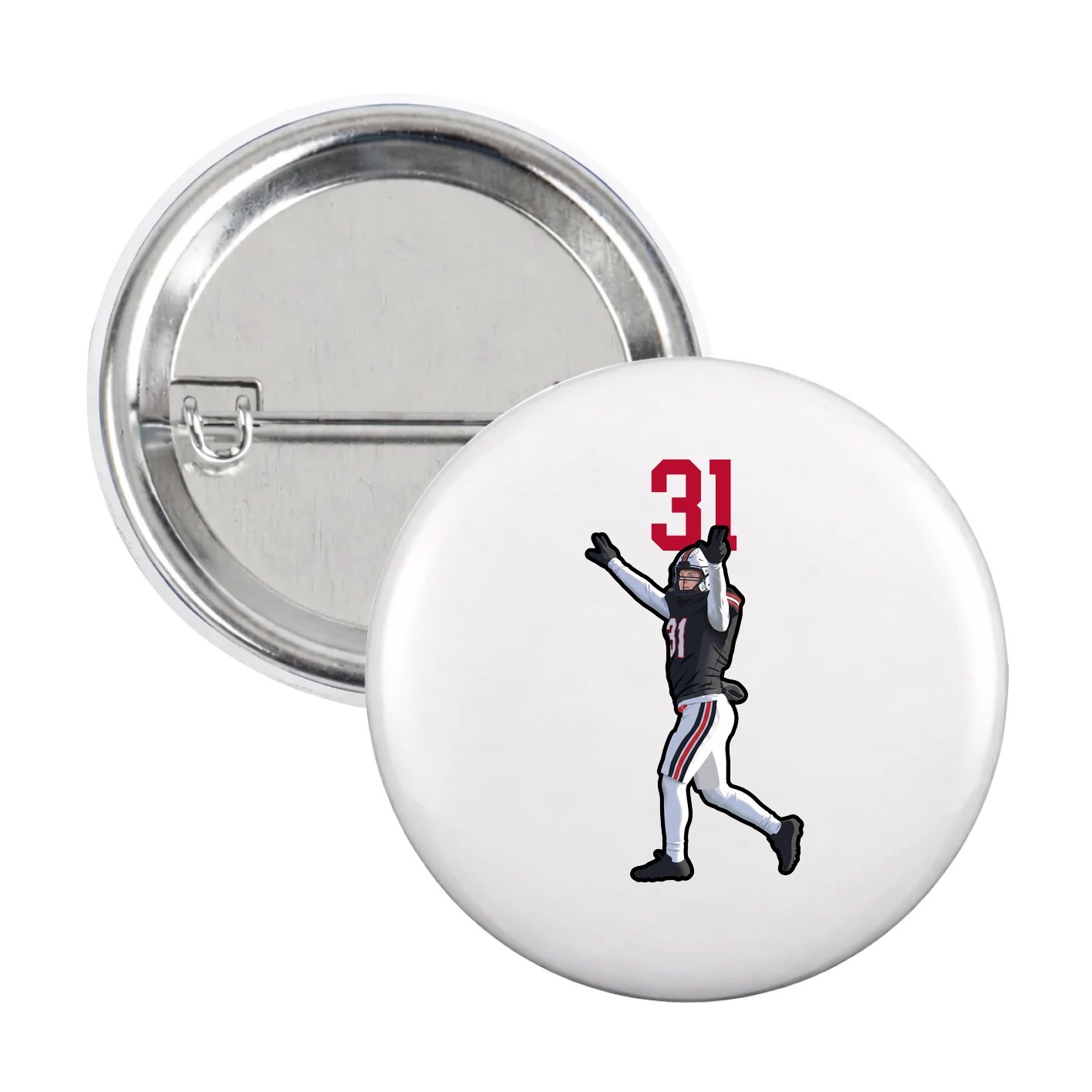 Game Day Button — Number Top in White