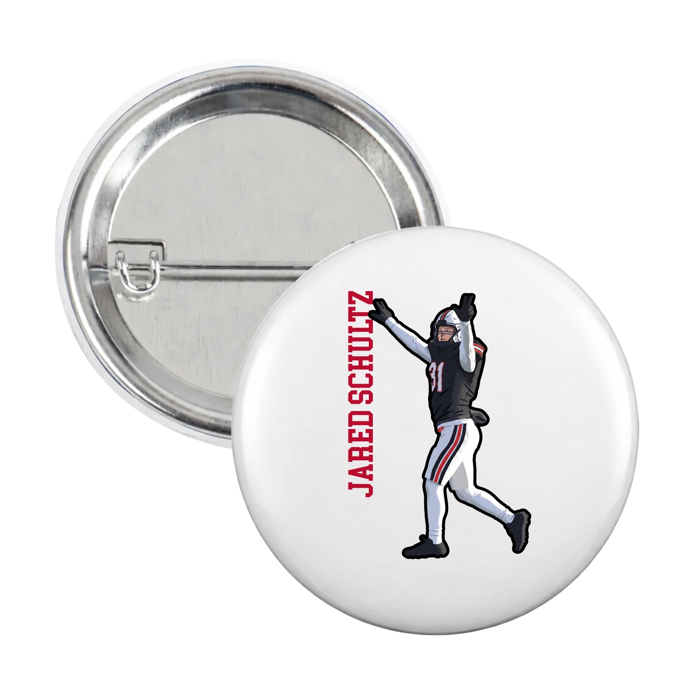 Game Day Button — Name Vertical in White