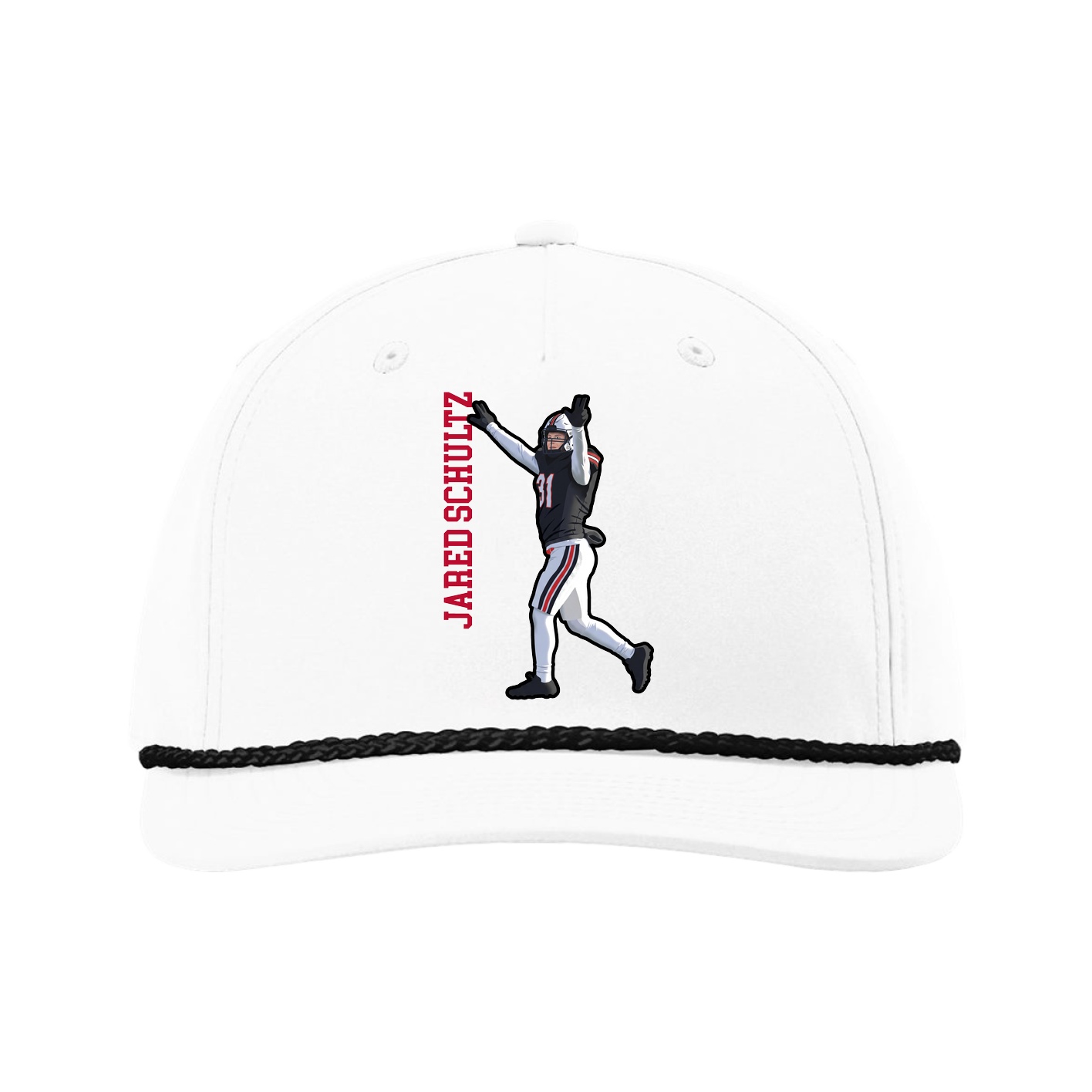 Five-Panel Classic Rope Cap — Name Vertical in White