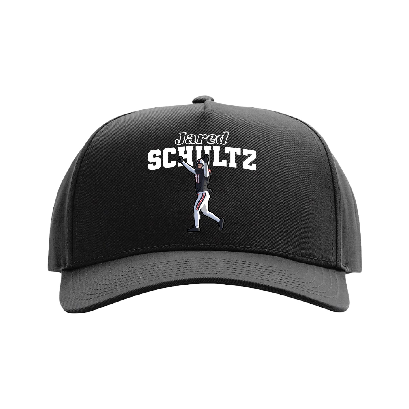 Full Fabric Five-Panel Champ Cap — Name Arch in Black