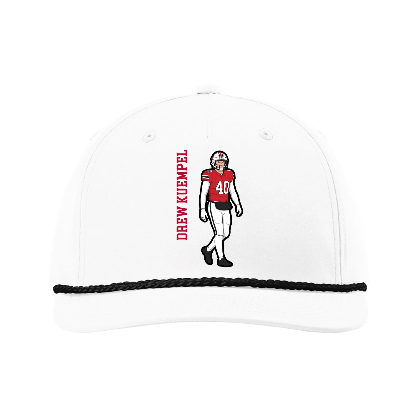 Five-Panel Classic Rope Cap — Name Vertical in White