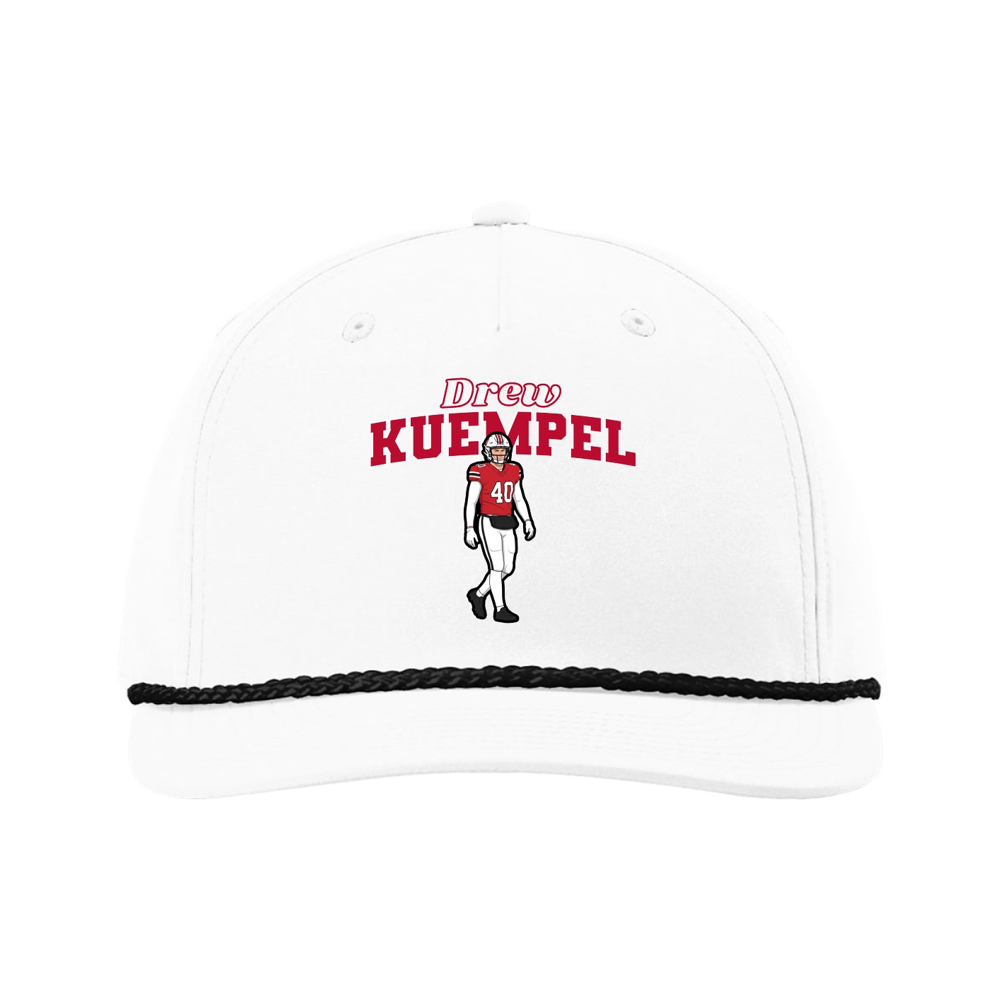 Five-Panel Classic Rope Cap — Name Arch in White