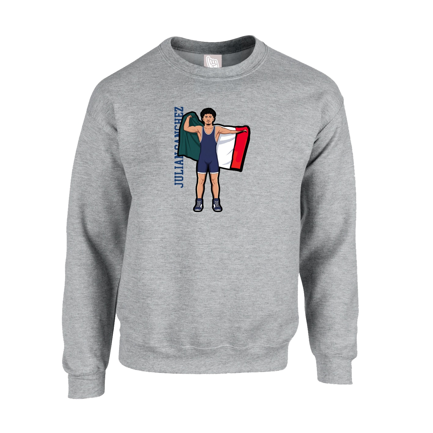 Fleece Crew — Name Vertical in Grey