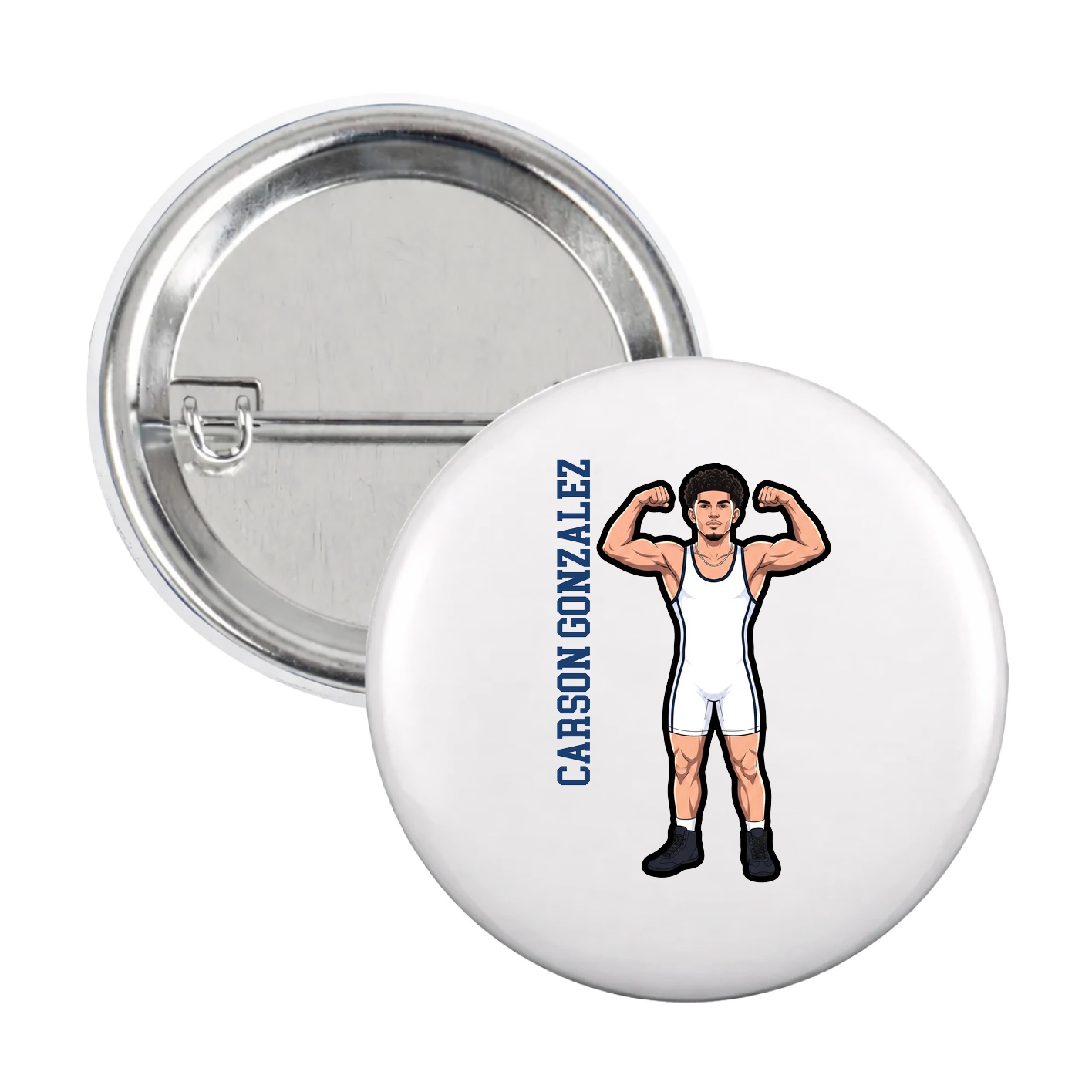Game Day Button — Name Vertical in White
