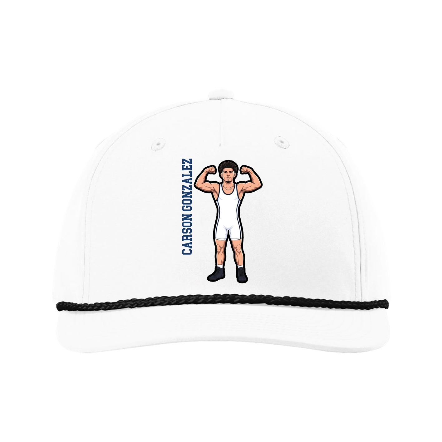 Five-Panel Classic Rope Cap — Name Vertical in White