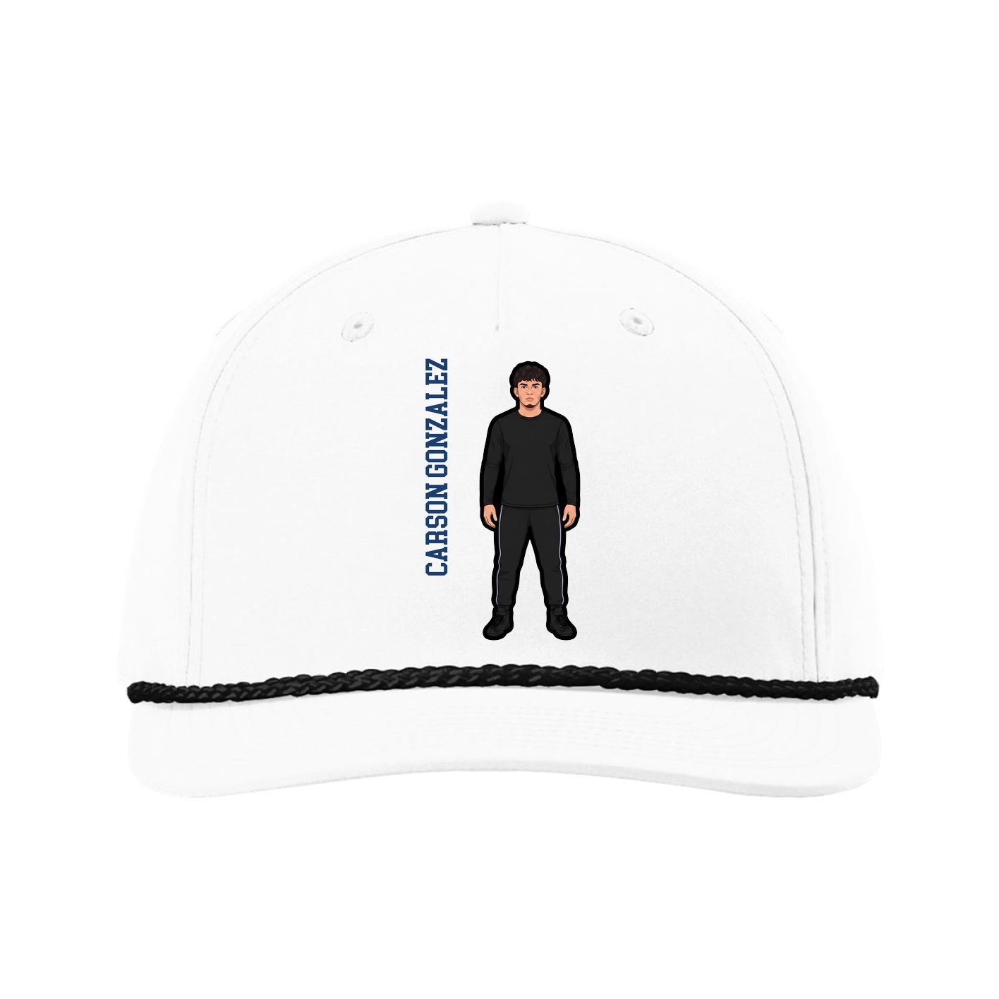Five-Panel Classic Rope Cap — Name Vertical in White