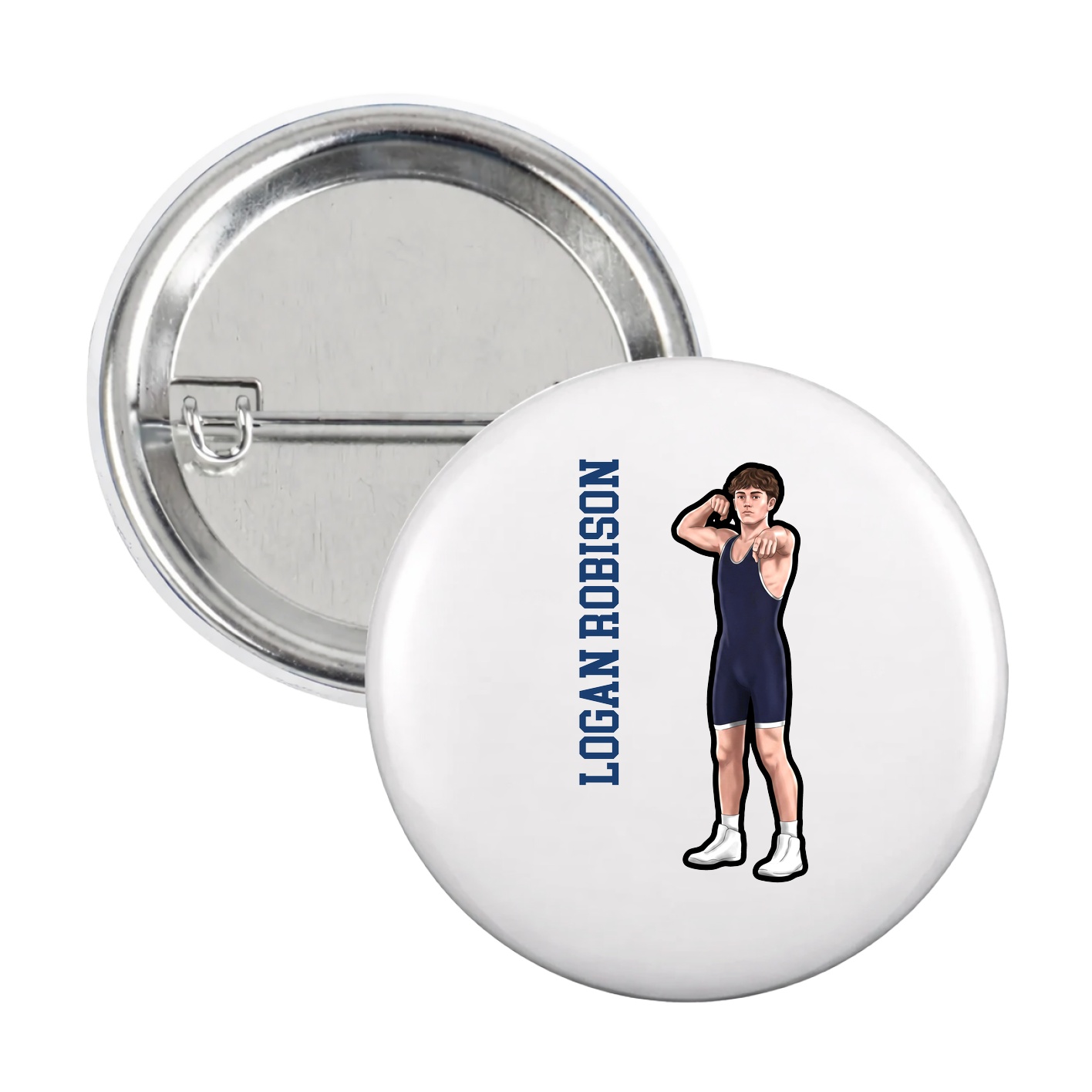 Game Day Button — Name Vertical in White