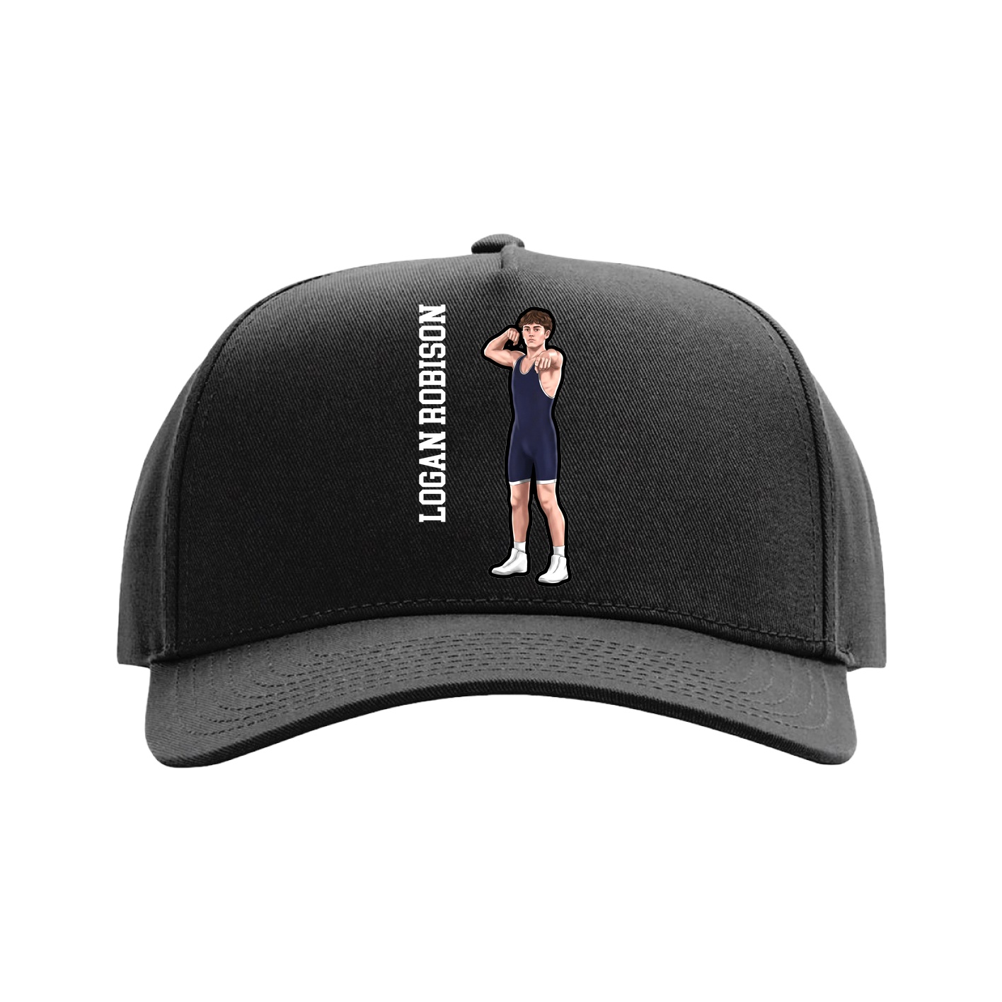 Full Fabric Five-Panel Champ Cap — Name Vertical in Black