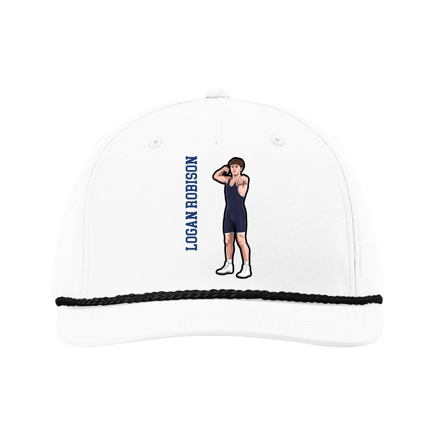 Five-Panel Classic Rope Cap — Name Vertical in White
