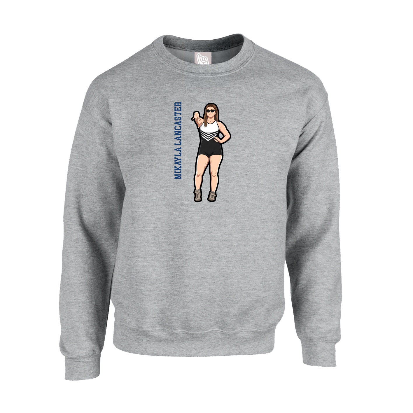 Fleece Crew — Name Vertical in Grey