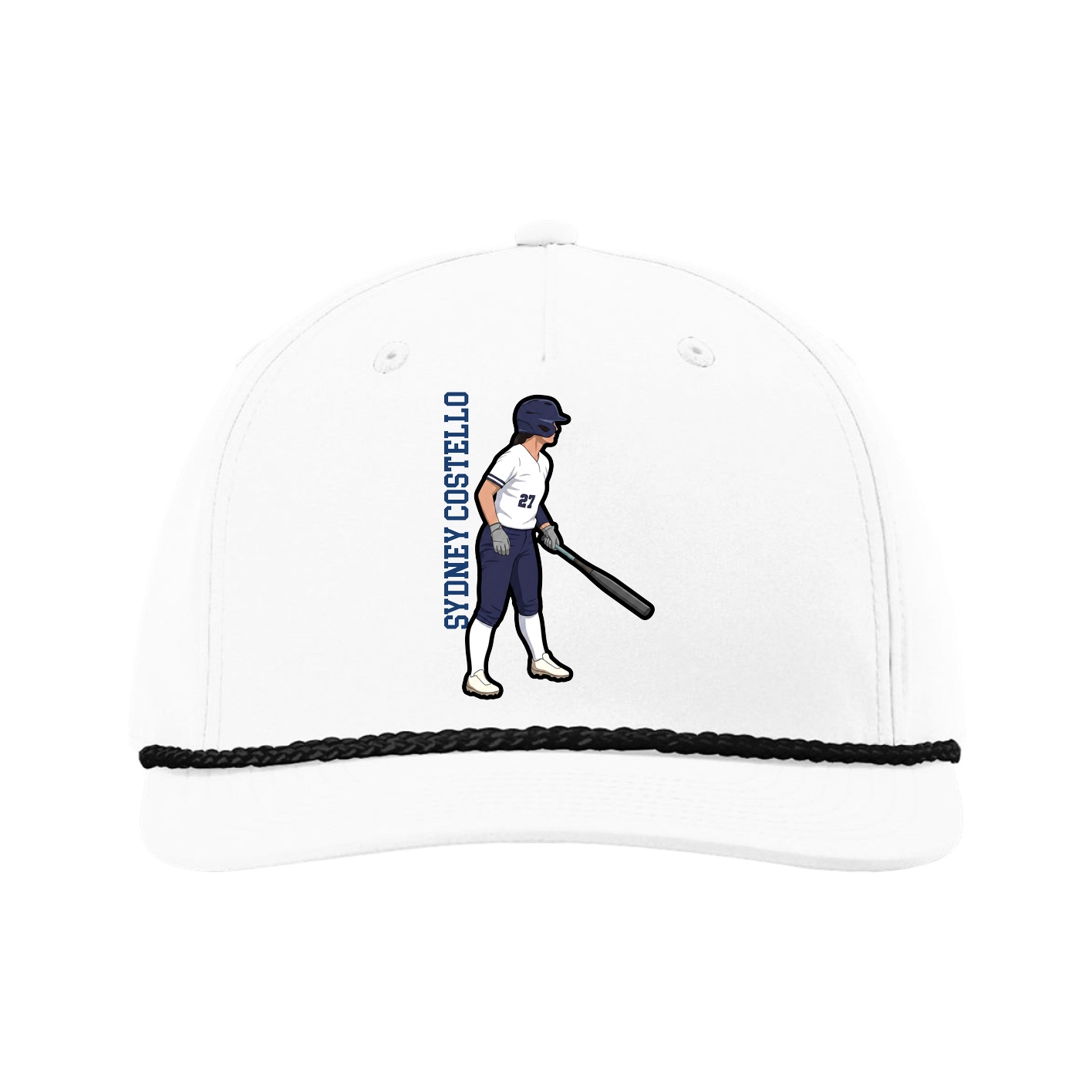 Five-Panel Classic Rope Cap — Name Vertical in White
