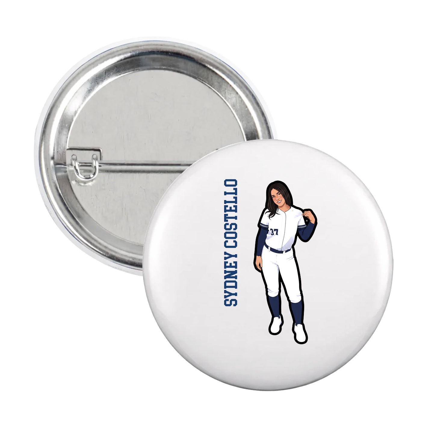 Game Day Button — Name Vertical in White