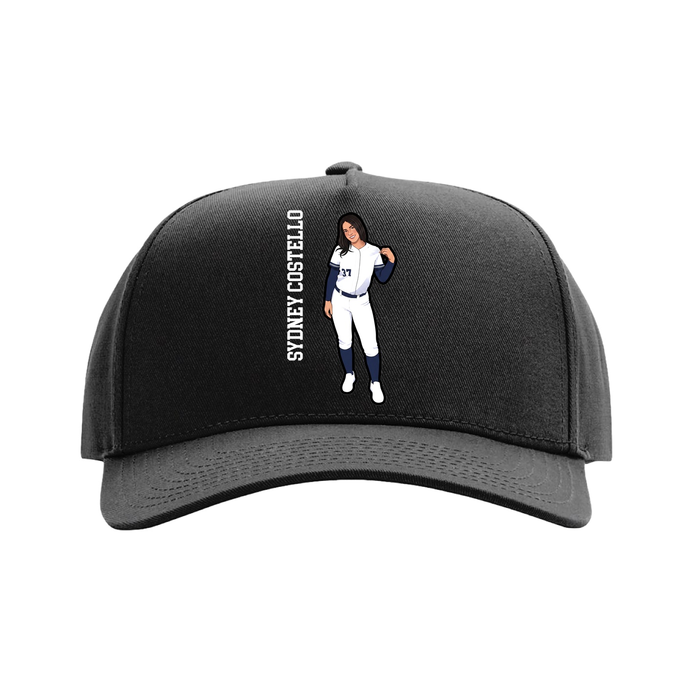 Full Fabric Five-Panel Champ Cap — Name Vertical in Black