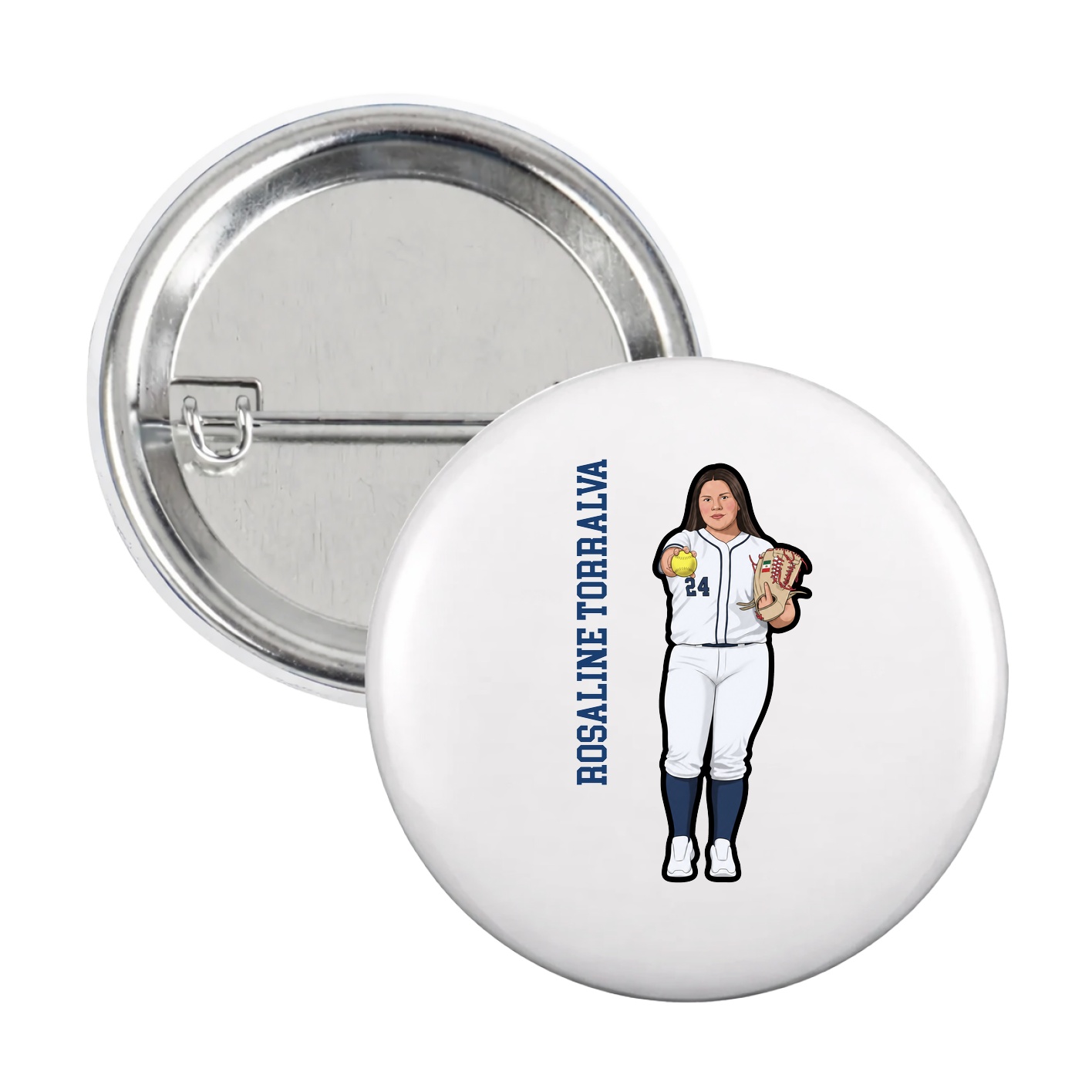 Game Day Button — Name Vertical in White