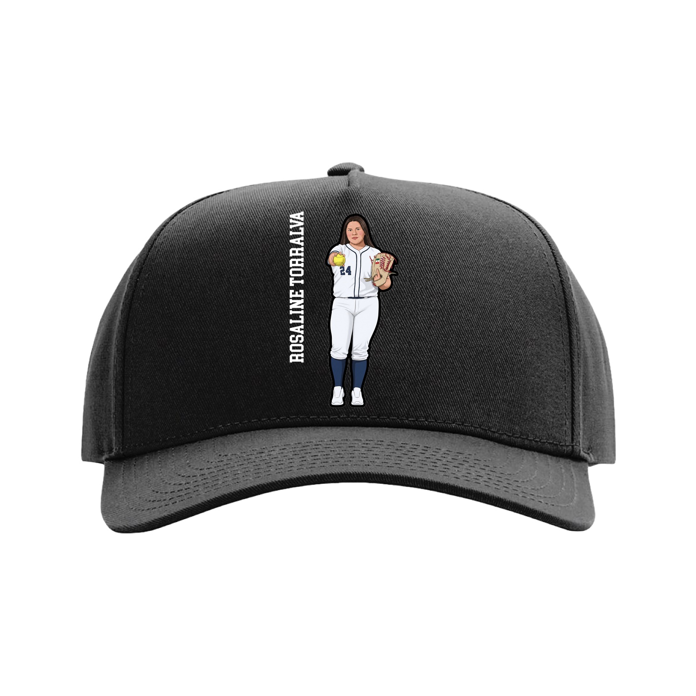 Full Fabric Five-Panel Champ Cap — Name Vertical in Black