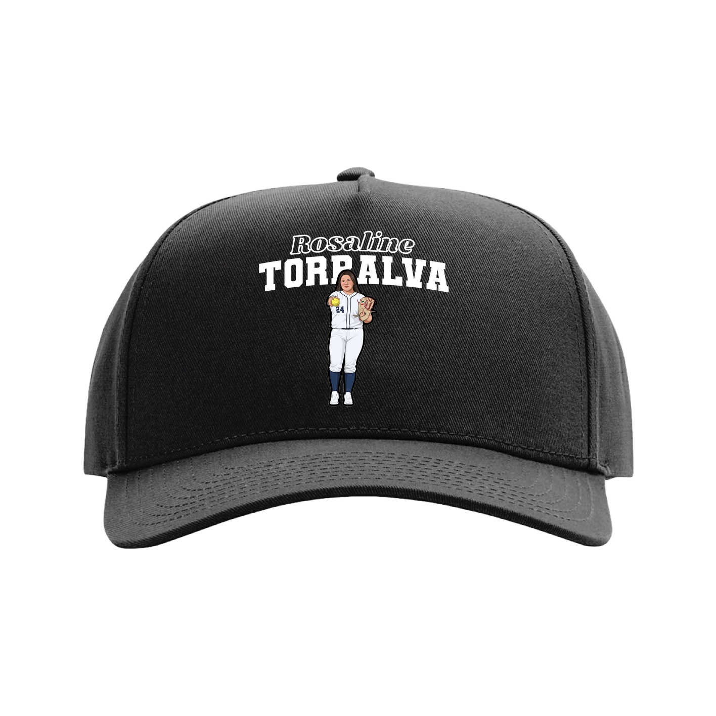 Full Fabric Five-Panel Champ Cap — Name Arch in Black
