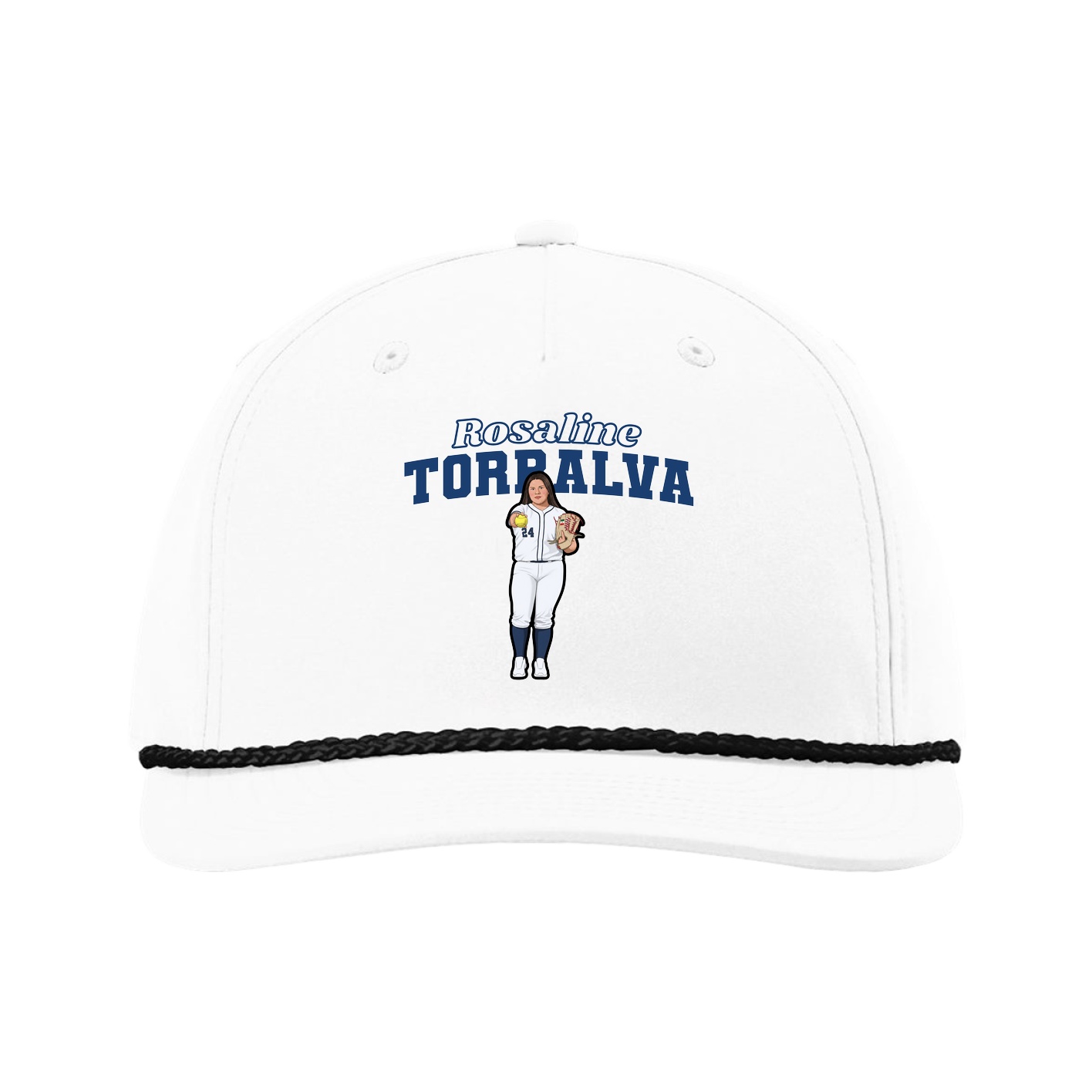 Five-Panel Classic Rope Cap — Name Arch in White
