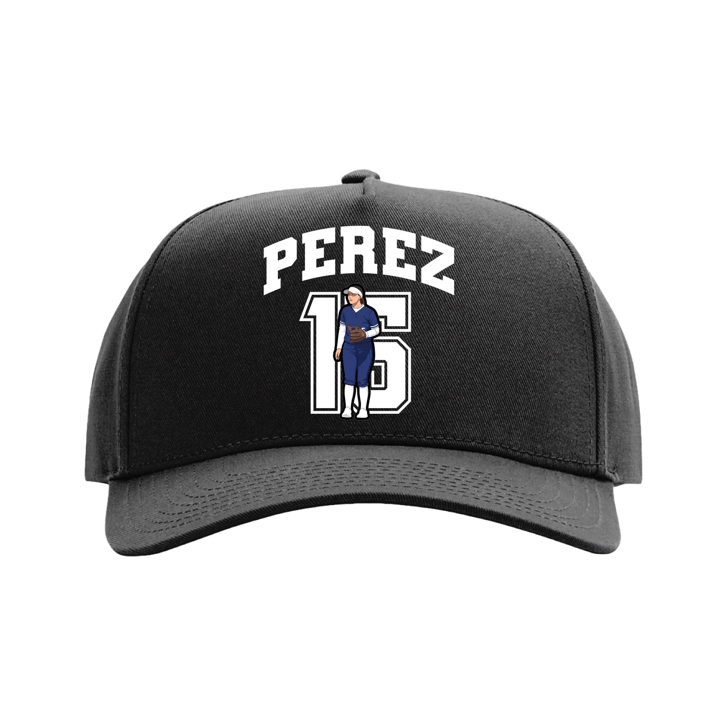 Full Fabric Five-Panel Champ Cap — Number in Black