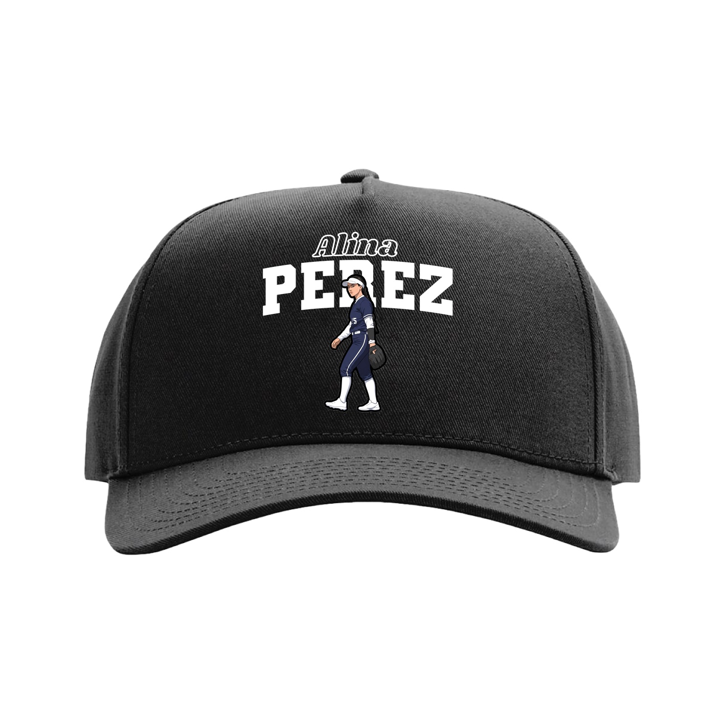 Full Fabric Five-Panel Champ Cap — Name Arch in Black