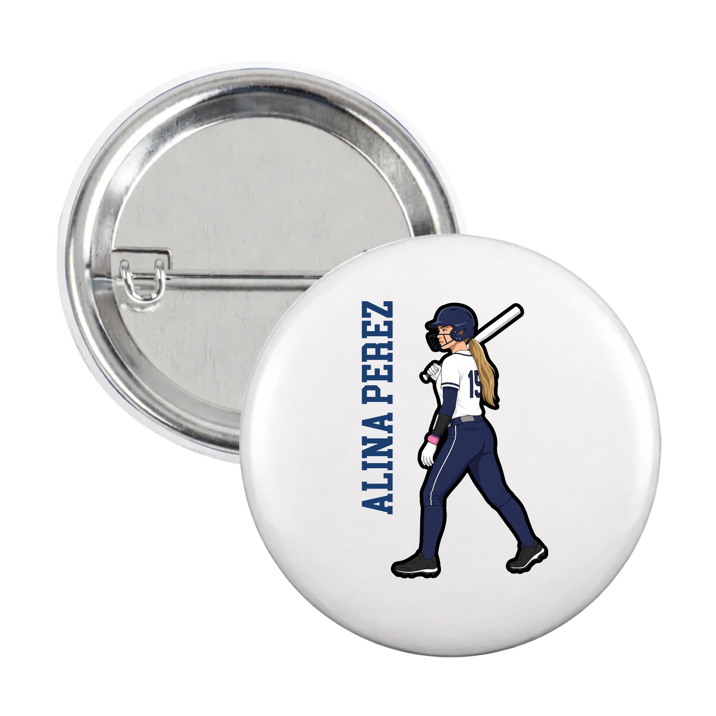 Game Day Button — Name Vertical in White