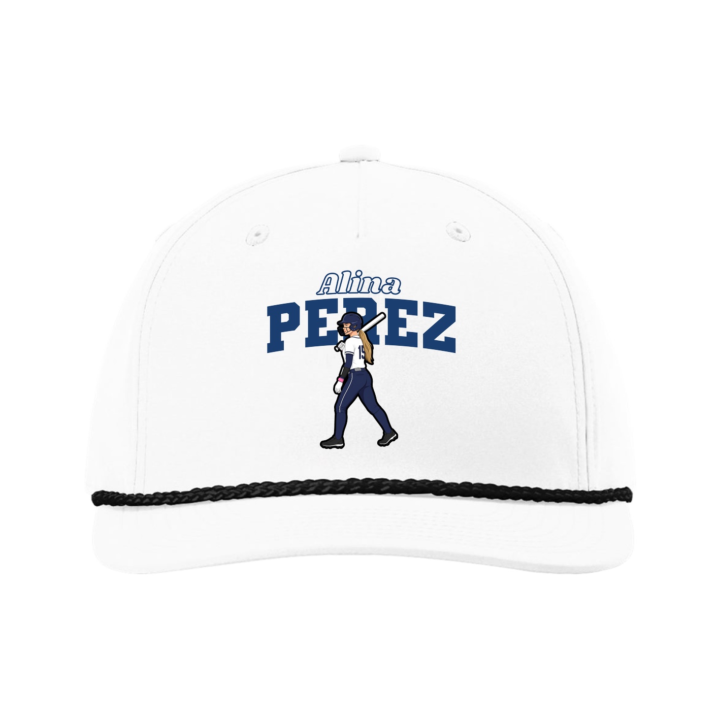 Five-Panel Classic Rope Cap — Name Arch in White
