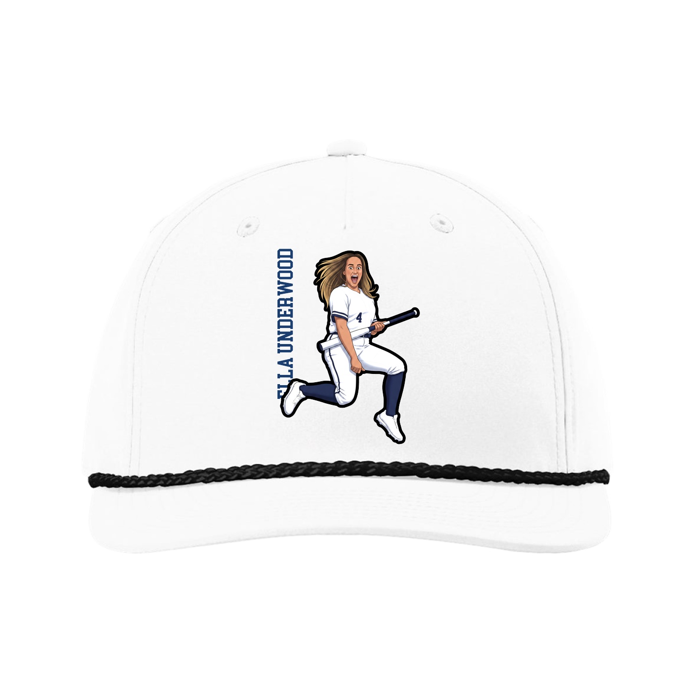 Five-Panel Classic Rope Cap — Name Vertical in White