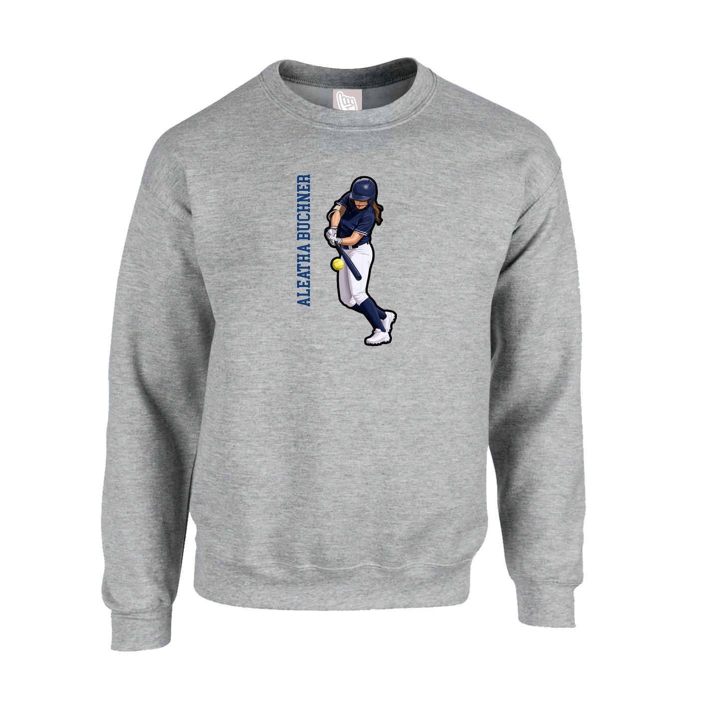 Fleece Crew — Name Vertical in Grey