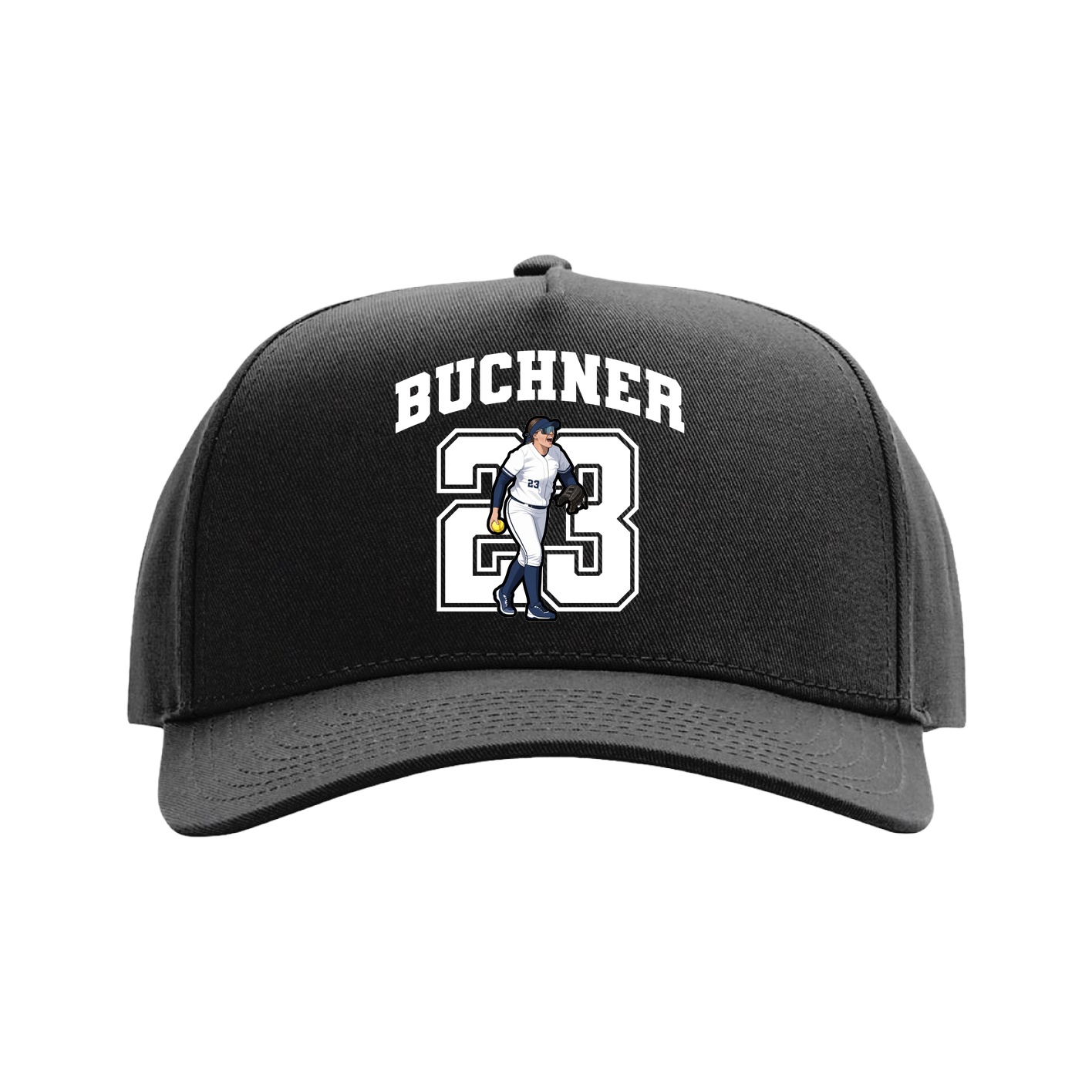 Full Fabric Five-Panel Champ Cap — Number in Black