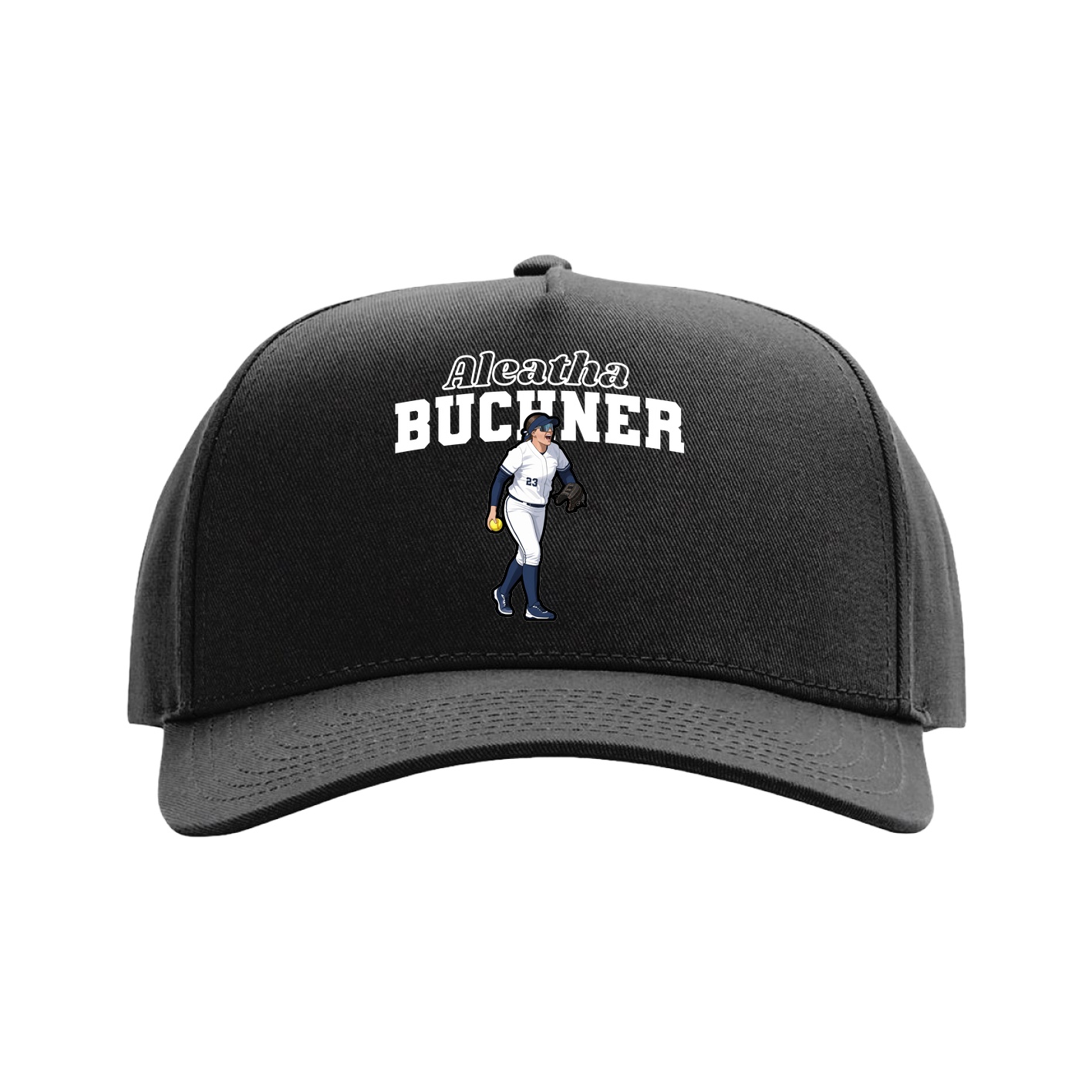 Full Fabric Five-Panel Champ Cap — Name Arch in Black