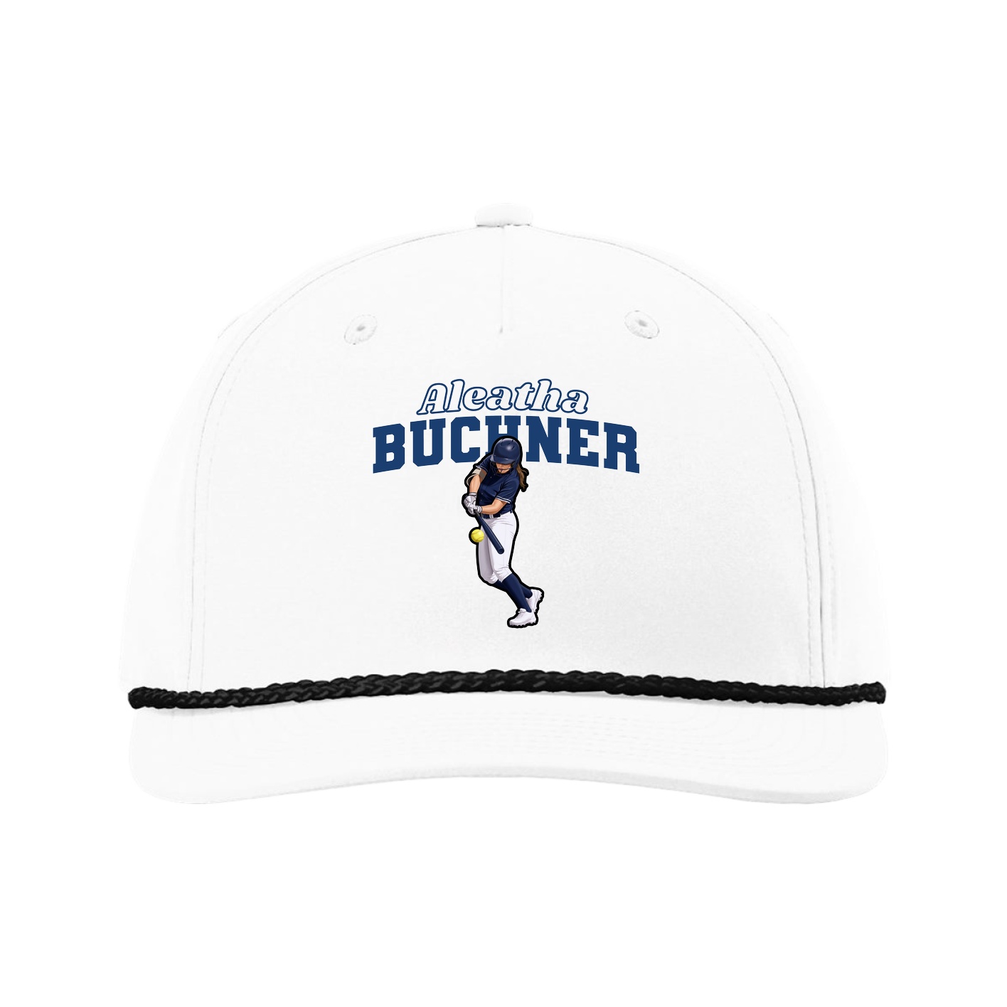 Five-Panel Classic Rope Cap — Name Arch in White